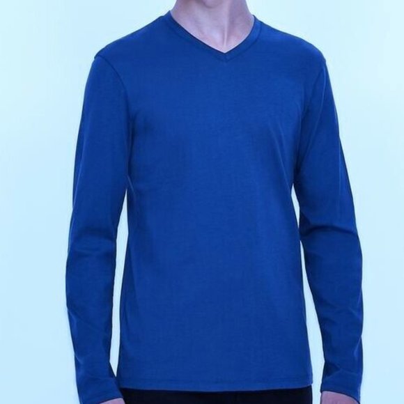 Armani Exchange‎ Men's Long Sleeve T-Shirt V-Neck Slim Fit Pima Cotton Blue M - Picture 3 of 6